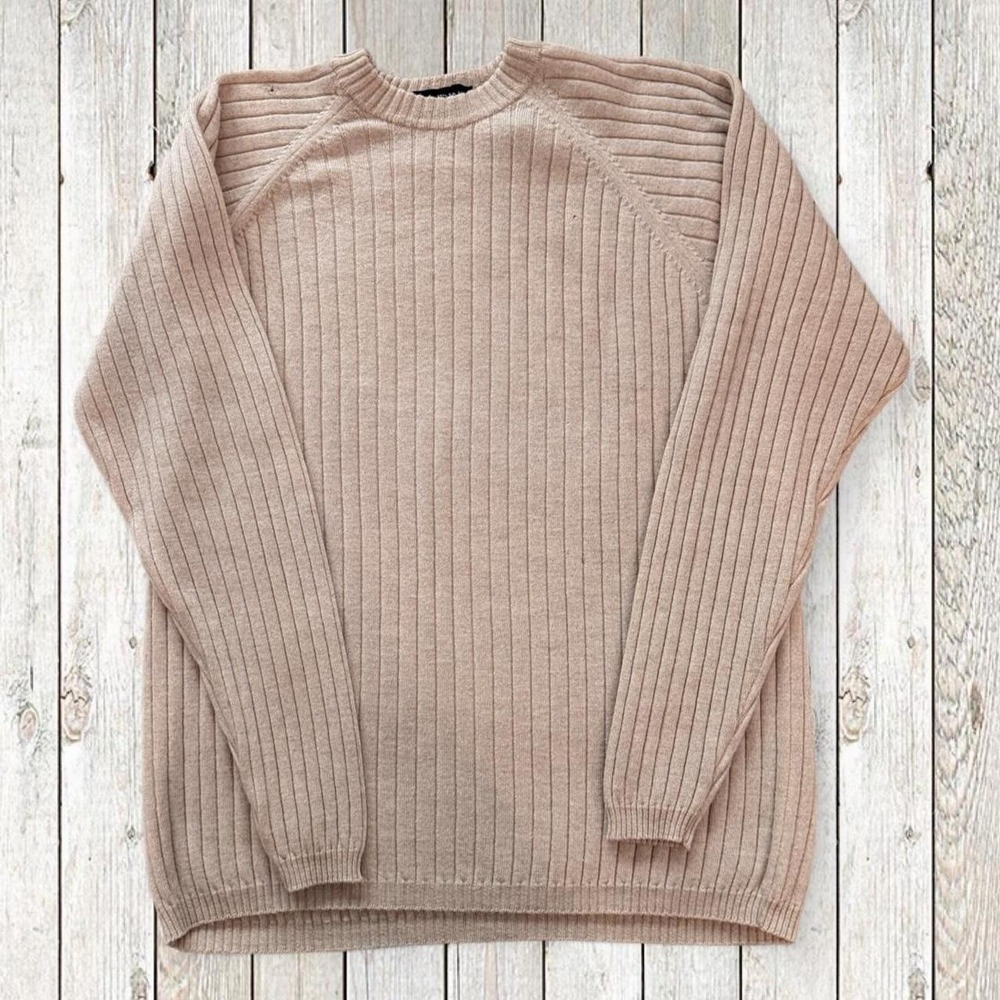 Brandini Italy 100% Merino Wool Ribbed Sweater Beige Size Large